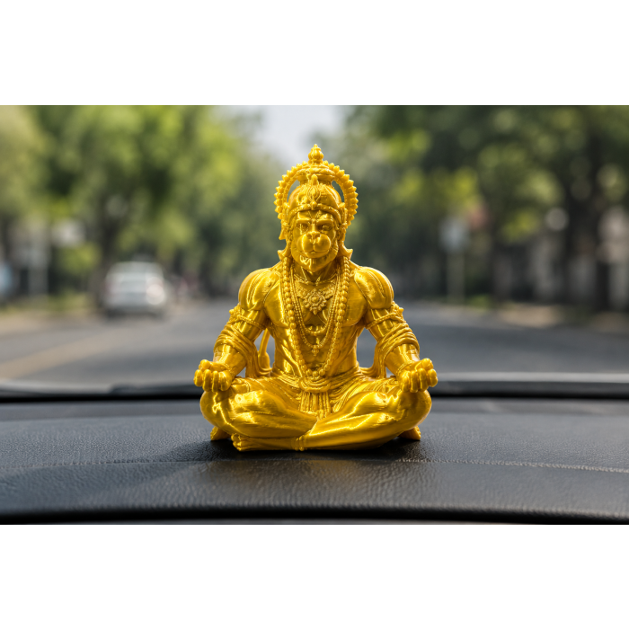 Hanuman Ji Golden Mini Idol for Car Dashboard, 6x4.5 cm | Double Side Tape, Bajrangbali Murti, Home & Office Use, Dashboard Accessory, Spiritual Statue